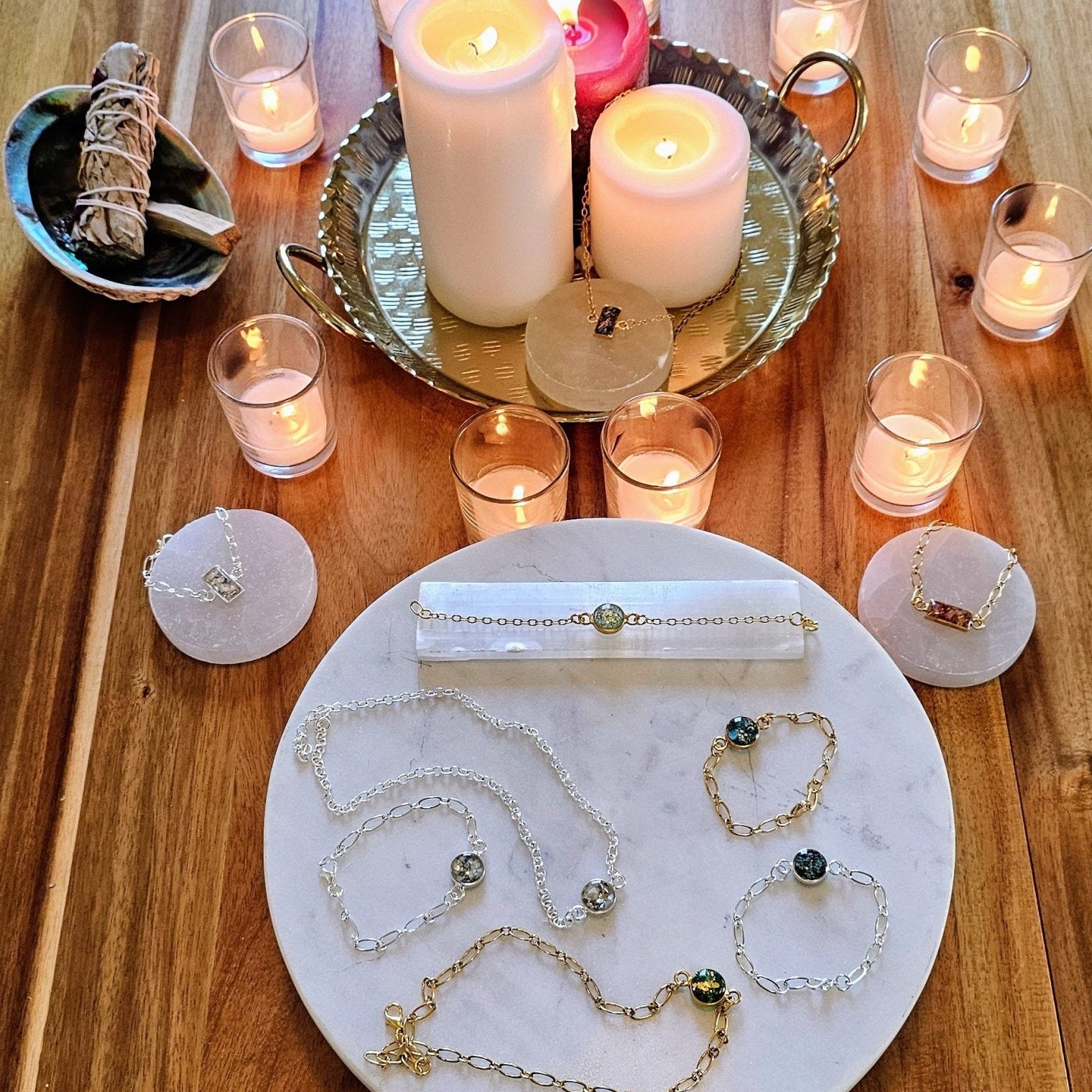 Crushed Crystal Necklace | Color Energy Circle Pendant | Handmade .999 Silver Plated Necklace - All Cheri's Intriguing Crystals LLCNecklace