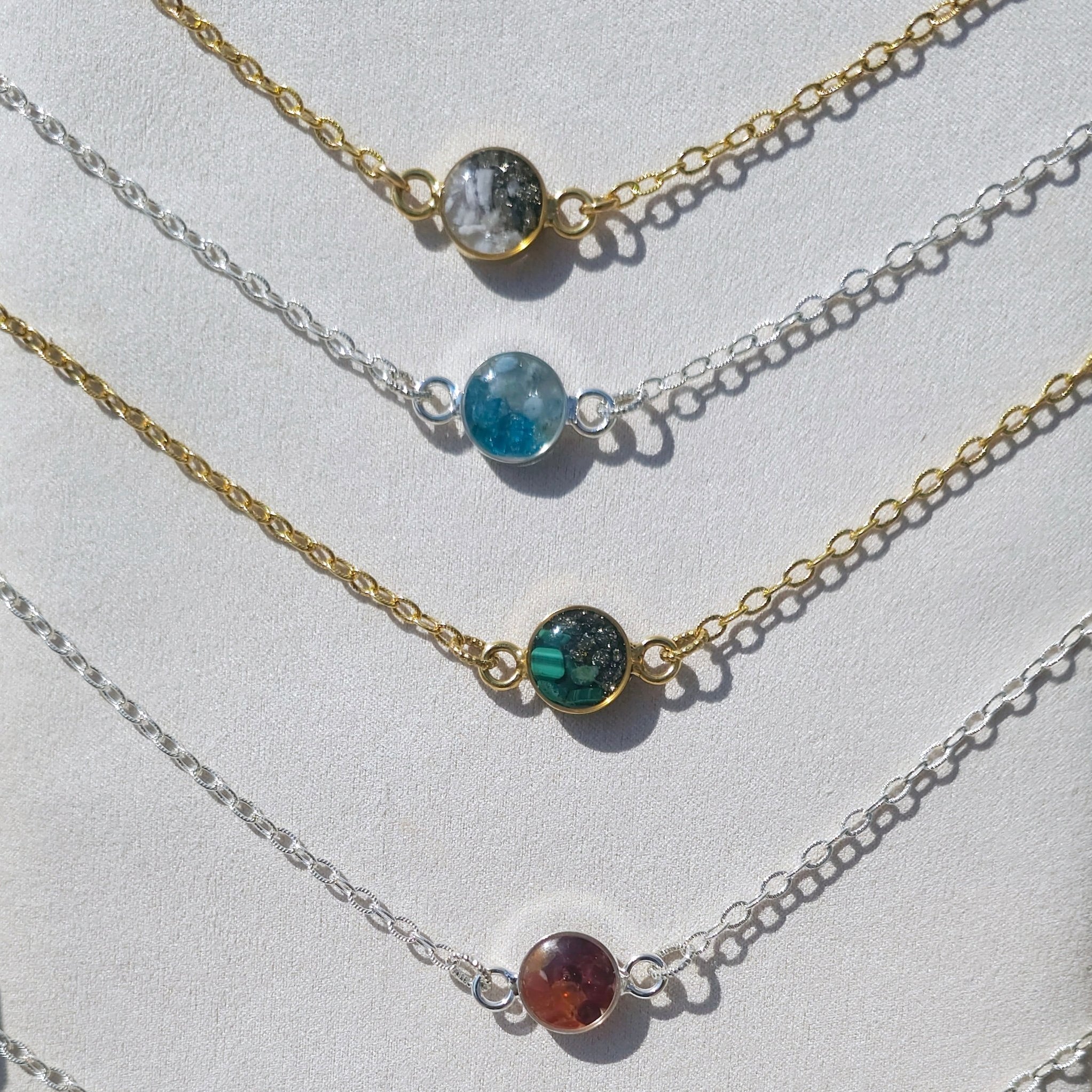 Crushed Crystal Necklace | Color Energy Circle Pendant | Handmade .999 Silver Plated Necklace - All Cheri's Intriguing Crystals LLCNecklace