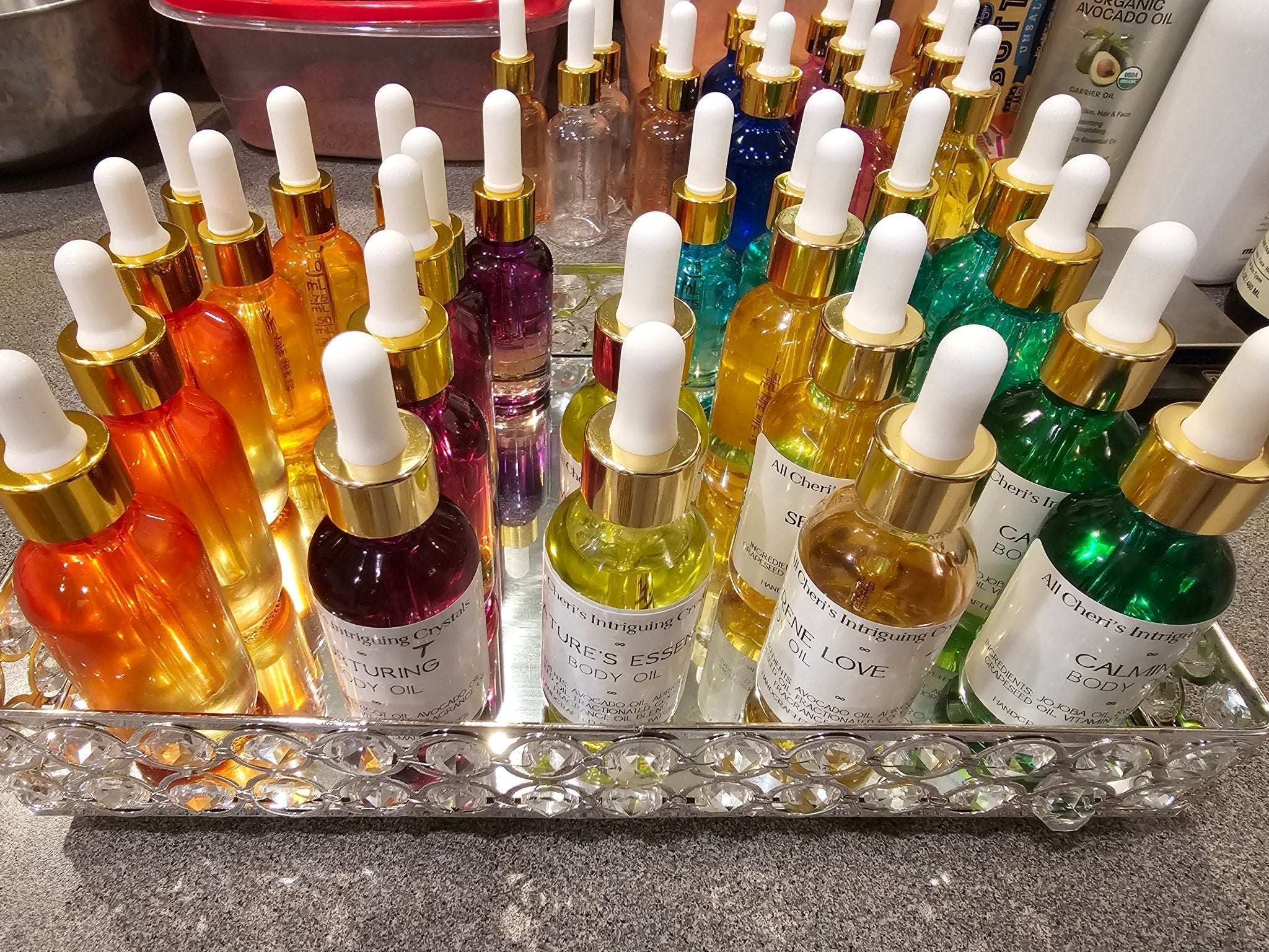 GRATITUDE & GRACE Body Oil with Rose Quartz, Clear Quartz & Amethyst - Glass Dropper (Copy) - All Cheri's Intriguing Crystals LLCBath and Body