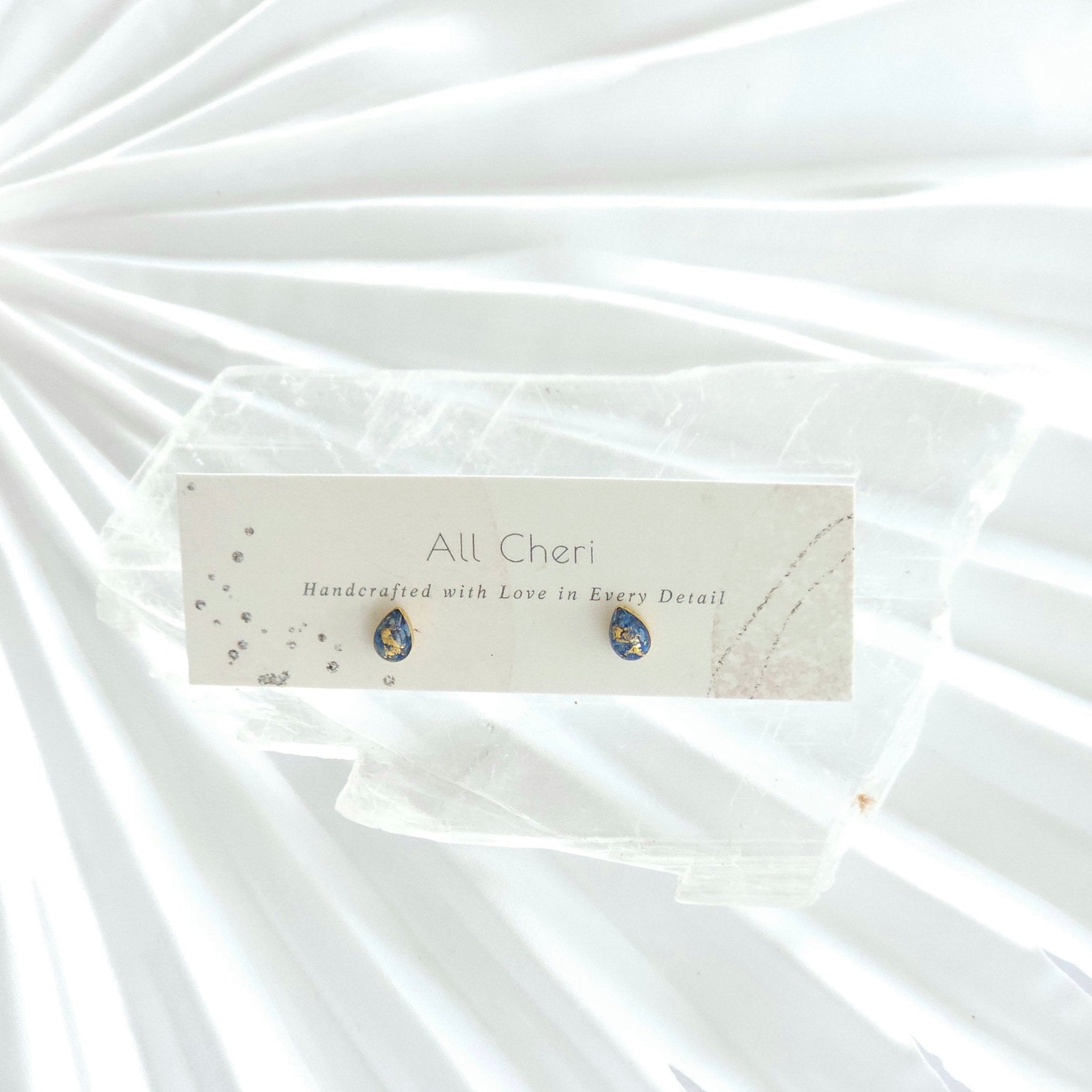 Gold Crushed Gemstone Drop Post Earrings - All Cheri's Intriguing Crystals LLC