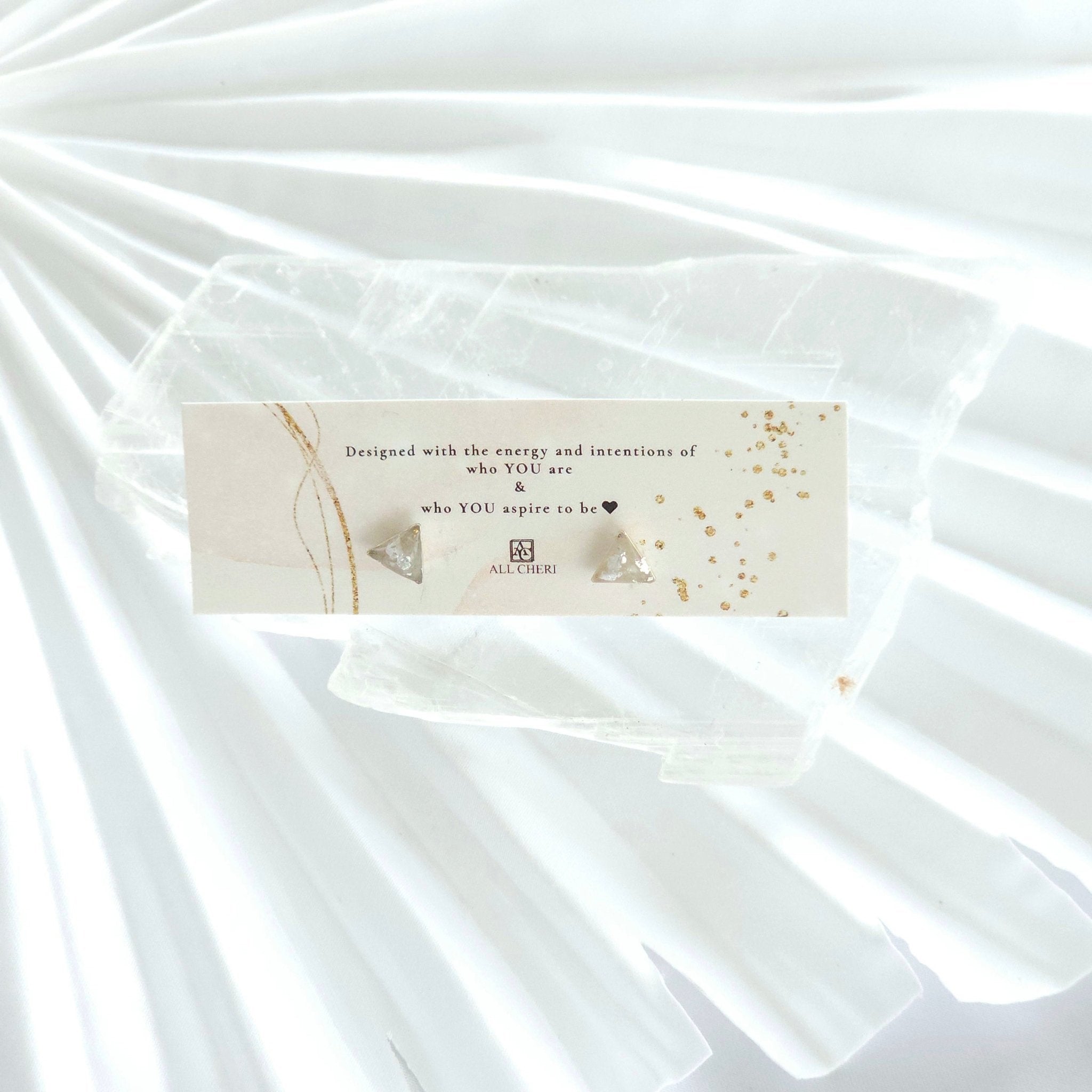 Silver Crushed Gemstone Triangle Post Earrings - All Cheri's Intriguing Crystals LLC