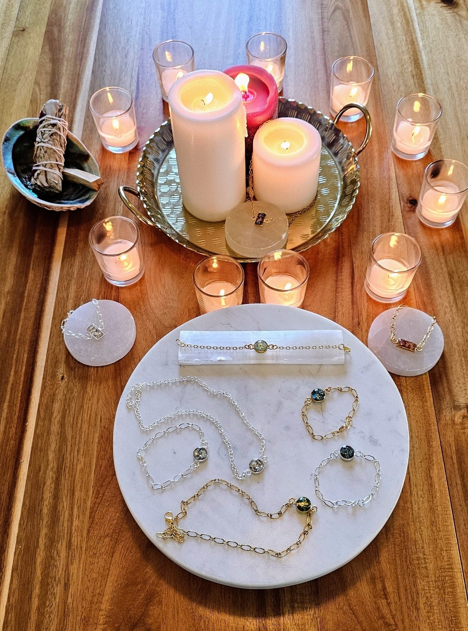 Crushed Crystal Necklace | Color Energy Circle Pendant | Handmade .999 Silver Plated Necklace - All Cheri's Intriguing Crystals LLCNecklace