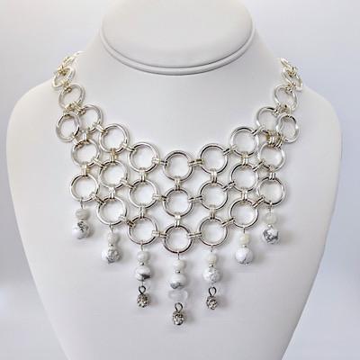 Repurposed Vintage Bib Necklace with Howlite, Moonstone and Selenite - Art by Autumn M.Necklace